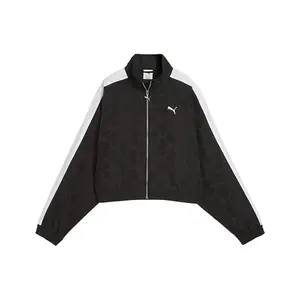 PUMA Womens T7 Jacquarded Woven Relaxed Athletic Outerwear Casual - Black