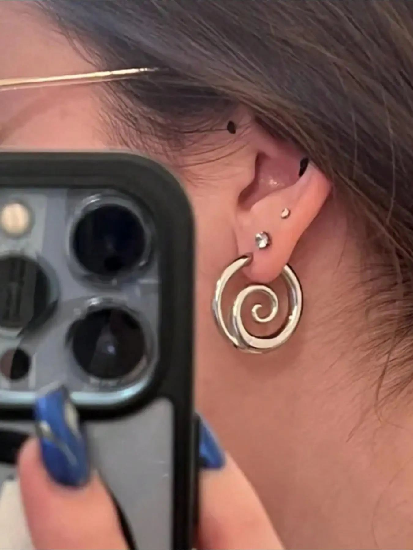 Asymmetric Double Spiral Earstuds | Etched Copper Embossed | Best Friend Gift | Daily Luxury | Fashionable Unique Design Earrings Stud Earring Jewelry | New Year's Eve Ceremony Mother's Day, Anniversary Gift | Ear Accessories | Chic Gorgeous Jewelry