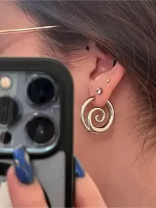 Asymmetric Double Spiral Earstuds | Etched Copper Embossed | Best Friend Gift | Daily Luxury | Fashionable Earrings Stud Earring Jewelry | New Year's Eve Ceremony Mother's Day, Anniversary Gift