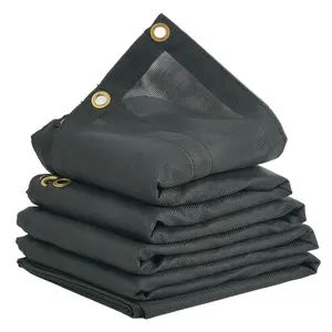 Heavy Duty Black PVC Coated Dump Truck Mesh Tarp, 8x18 ft, 5.5" 18oz Double Pockets, Brass Grommets, Reinforced Double Needle Stitch Webbing, Fits Manual/Electric Dump Truck Systems (Camping & Hiking Tent Accessory)