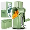 SUSTEAS Plastic Rotary Cheese & Fruit Chopper - Kitchen Gadget Salad Dicer, 5 Interchangeable Blades, Suction Cup Base, Ergonomic Handle, Convenient Attachment, Organized Blade Storage, For Chopping Tasks