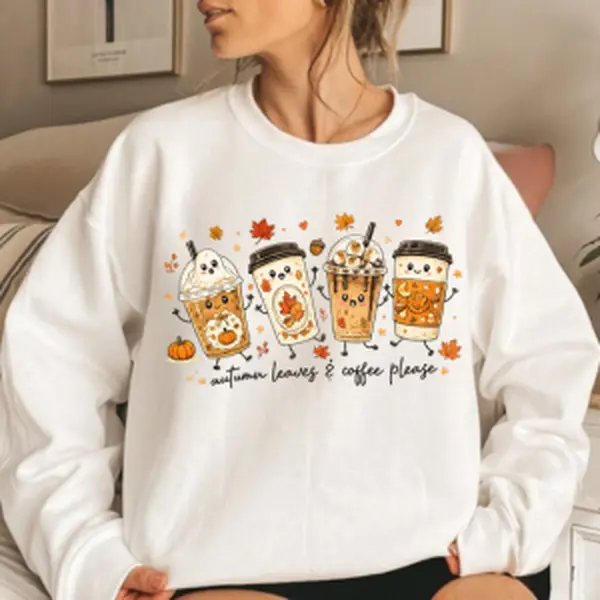 Autumn Leaves and Coffee Please Shirt, Cute Fall Coffee Lover T-Shirt, Cozy Autumn Graphic Sweatshirt, Thanksgiving Outfit for Women, Barista Gift, Harvest Festival Tee, Leaf Print Hoodie, Seasonal Coffee Lover Gift for Her, Casual Harvest Apparel