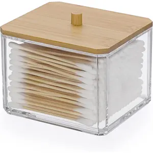Hipiwe Acrylic Q-Tip Holder Dispenser with Lid Clear Plastic Bathroom Canisters Square Apothecary Jar Set Cotton Swab and Ball Storage Organizer for Cotton Round Pads, Floss Bottles Tin Bottles Tin