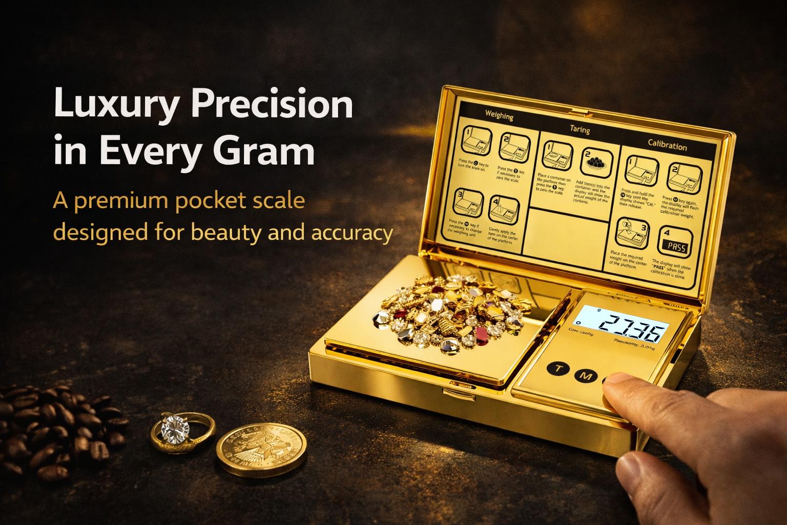 Digital Pocket Gram Scale 0.01g Accuracy,6 Units 200g Mini Digital Scale Grams,Tare Function Small Food Scale,Jewelry Scale,Ounces Grains Milligram Scale (Golden/Batteries Included)