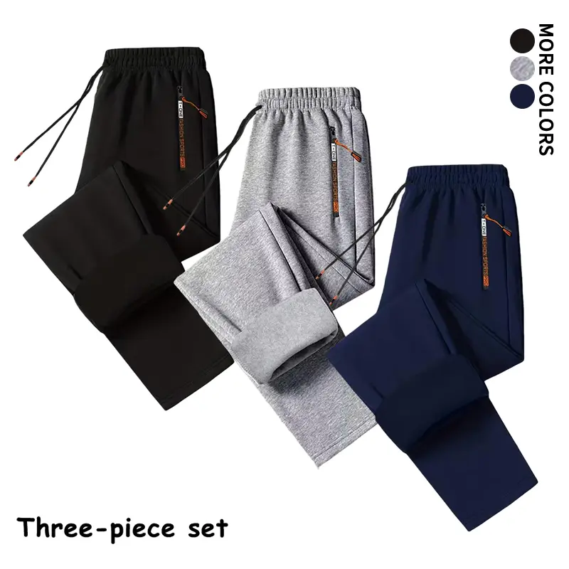 #SohoChic  Sweatpants 3 Pack Unisex Zipper Pockets Cuffed Drawstring Elastic Waist Black Black Gray