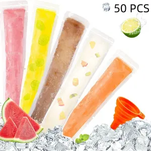 50 Pcs Disposable Ice Popsicle Mold Bags, BPA Free Freezer Tubes With Zip Seals, For Healthy Snacks, Yogurt Sticks, Juice & Fruit Smoothies, Ice Candy Pops, Comes With Funnel for Easy Filling – No Leaks, No Mess, Kid-Friendly
