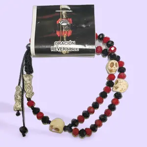Men’s Santa Muerte Beaded Bracelet with Spanish Prayer, Beaded Bracelets