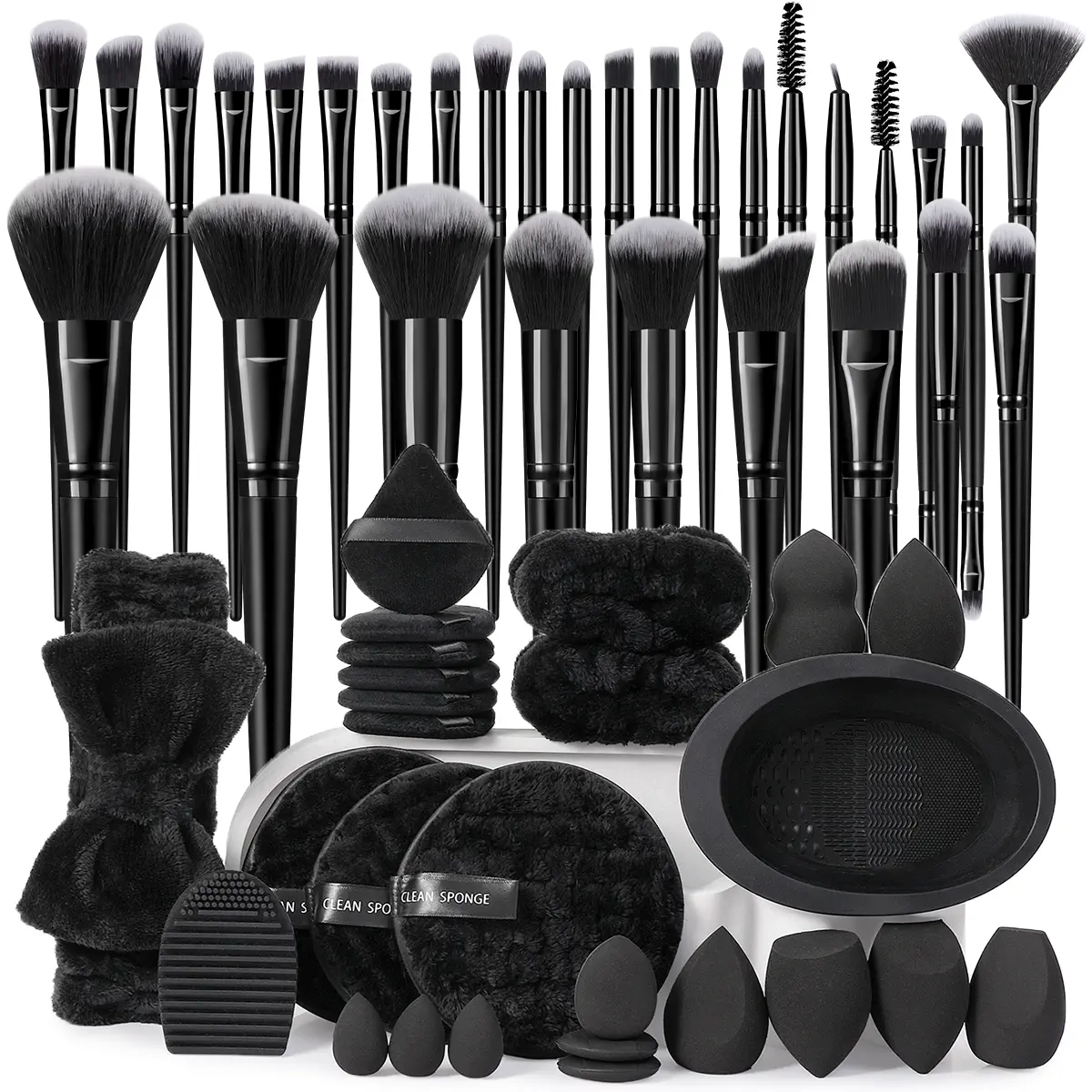 56PCS Professional Complete Makeup Tools Set, 30PCS Makeup Brushes, Makeup Sponges, Mini Sponges, Triangle & Mini Air Cushion Powder Puffs, Facial Cleansing Sponges, Hairband, Hand Bowl Straps and Brush Cleaning Tools, Travel Essentials Ideal Gifts