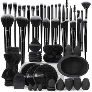 56PCS Professional Complete Makeup Tools Set, 30PCS Makeup Brushes, Makeup Sponges, Mini Sponges, Triangle & Mini Air Cushion Powder Puffs, Facial Cleansing Sponges, Hairband, Hand Bowl Straps and Brush Cleaning Tools, Travel Essentials Ideal Gifts