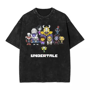 valentine shirts Undertale Sans Skeletons Bones T Shirt Manga Graphic Harajuku Washed Cotton T-Shirt Men Women Plus Size Streetwear Best Selling