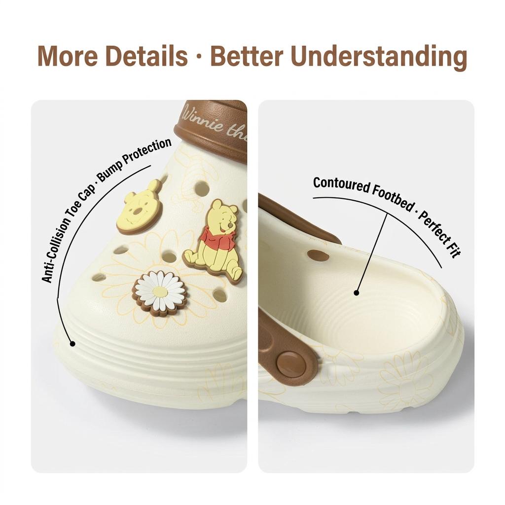 Disney Winnie the Pooh Series Hole Shoes – Cute Breathable Clogs, Perfect Gift for Disney Fans, Casual Home & Outdoor Slippers with Pooh Charm!