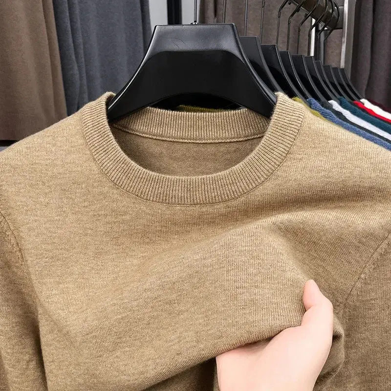 Mens Knit Sweater Round Neck Long Sleeve Diamond Pattern Versatile Top Premium Cozy Casual