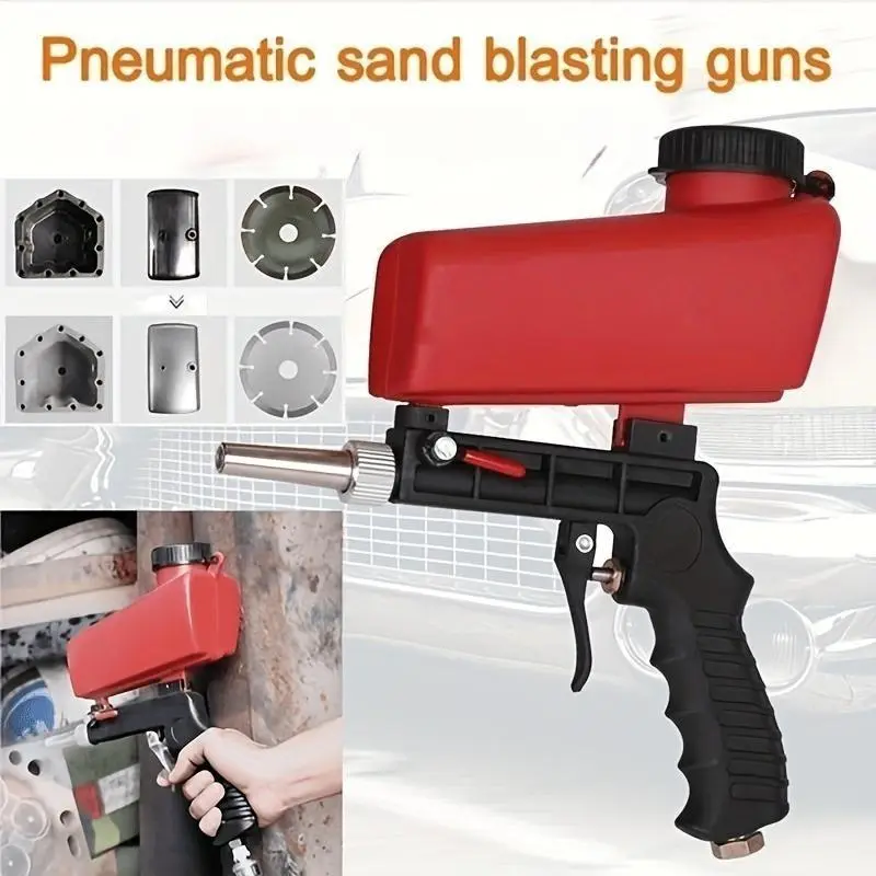Adjustable sandblasting gun with air injection system - heavy-duty handheld pneumatic sandblasting machine, battery free, compatible with sand, beads, and shooting Power Tool, Sandblasting Tools