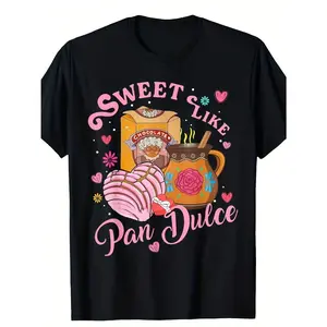 Sweet As Pan Dulce Graphic T-Shirt - Mexican Bread With Floral Design Casual Crew Neck Perfect For Gift Giving