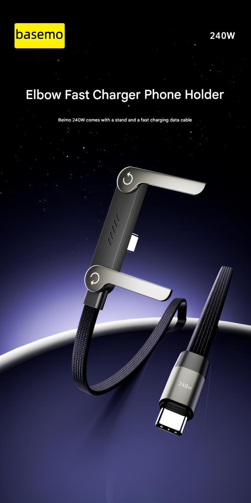 2026 New 2-in-1 Type-C Cable with Invisible Phone Stand, 240W Super Fast Charging, Perfect for Gaming, Office, Car & Travel, Compatible with iPhone, Samsung & All Type-C Devices