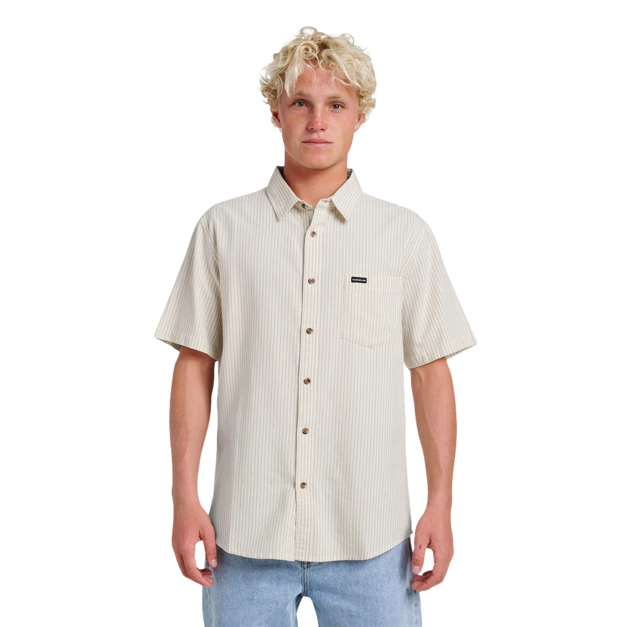 Quiksilver | Oxford Stripe Classic Short Sleeve Shirt | 100% Cotton Breathable Relaxed Fit | Casual Streetwear Top Shortsleeve Quiksilver | Oxford Stripe Classic Short Sleeve Shirt | 100% Cotton Breathable Relaxed Fit | Casual Streetwear Top Shortsleeve