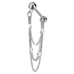 Clear CZ Stainless Steel Flat Disk Dangle Triple Chain
