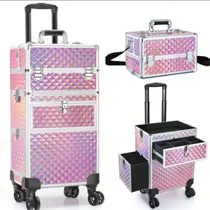 4 In 1 New Upgrade Makeup Rolling Case For Travel Storage Bag,Makeup Bag,Cosmetic Bag,Vacation Organizer,Large Capacity Makeup Organizer Makeup Case, For Lipstick, Brush, Skincare, Mobile Phone, Coin, Small Items, For Home,Gift,Vacation And Festival Hallo