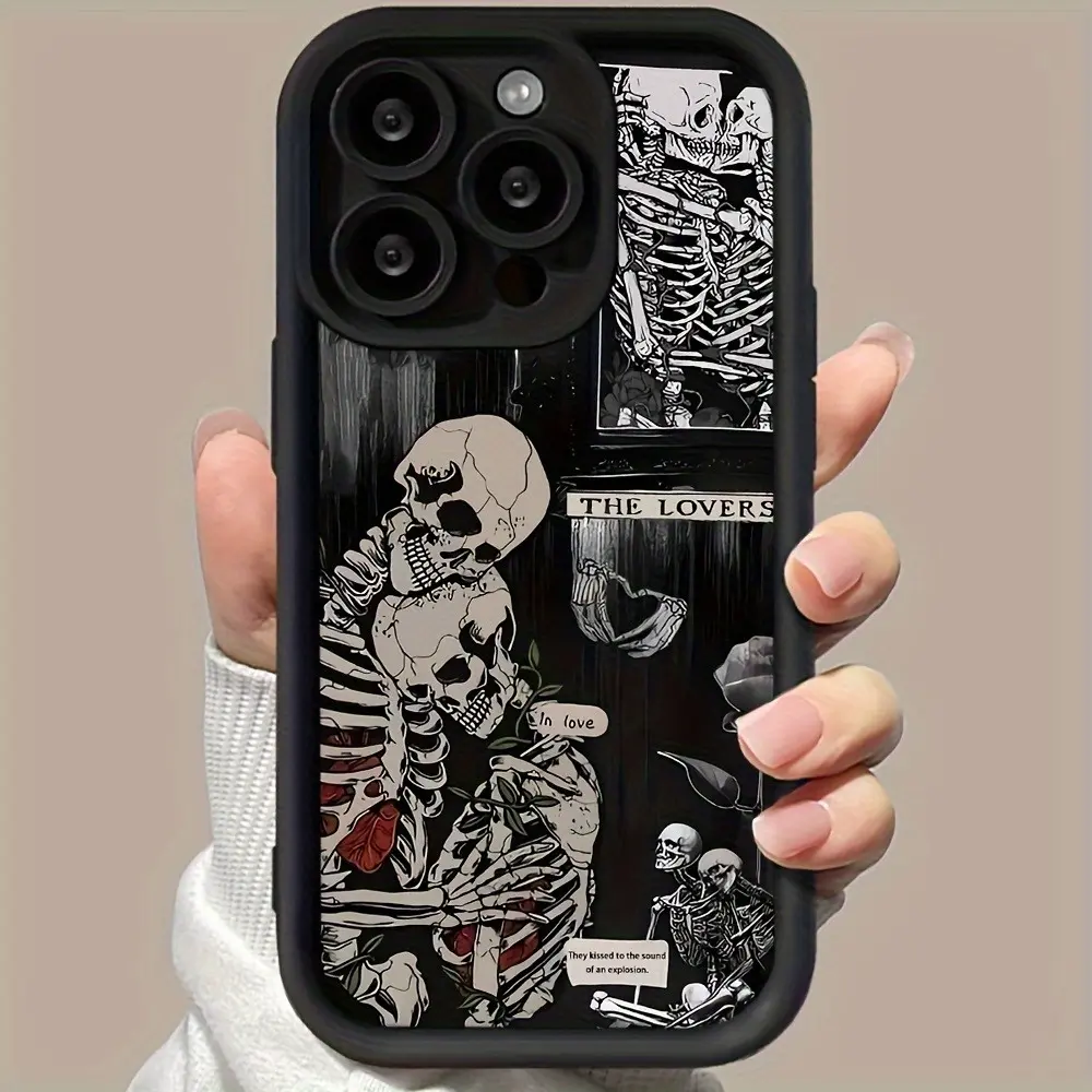 A Unique Heart Skull Design Soft TPU Case Compatible with iPhone 17 Pro Max 16 16e 15 14 Plus 13 12 Mini 11 Air X XS Durable Shockproof Cover with 2D Print Design