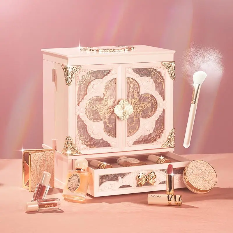 Butterflies & Blossoms" Luxury Vanity Table Set - An Elegant Makeup Dresser with Mirror, Exquisite Gift Box for Her, Makeup Dressing Desk, Beauty Dresser