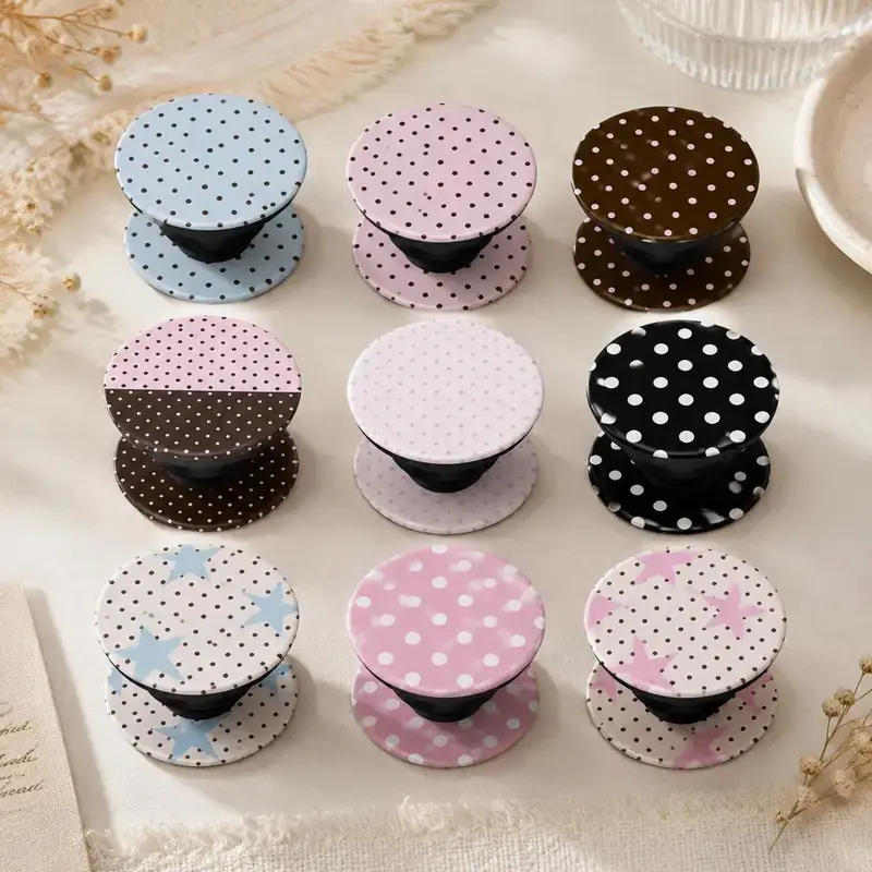 Polka Dot Star Phone Grips Collapsible Pop Socket Pastel Neutral Pattern Phone Holder Cute Aesthetic Phone Stand Desk Accessory Gift for Her Girls Teens