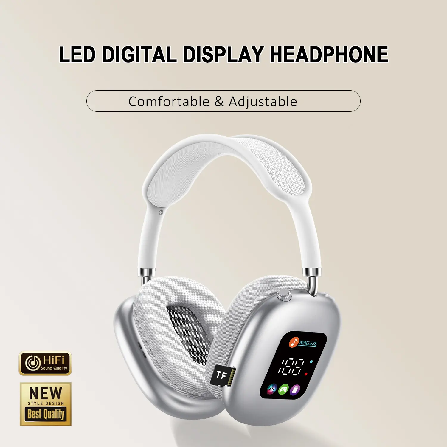 2026 New Over-Ear Headphones Bluetooth - Smart Color Screen, Digital Display, 16.0 h & Above Battery Life, Equalizer Adjustment Function, Low Latency Mode, Aesthetic Audio Headset for Games, Father's Day Gift