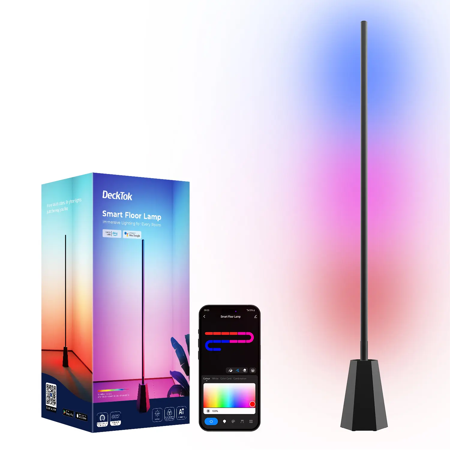 RGBWW Smart Corner Floor Lamp Pro, Upgraded 1500lm LED Lights, 16M Colors, 2700-6500K, Music Sync, Alexa & Google Compatible, Adjustable Wireless Floor Lamps & Torchieres, Linkable, Indoor Use, Manufacturer Warranty for Living Room Bedroom Gaming