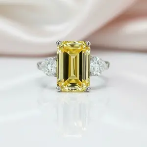 Yellow Sapphire 4.0ct Emerald Cut Three Stone Engagement Ring