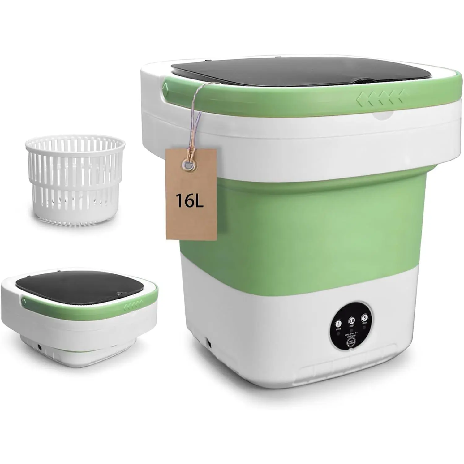 16L Compact Portable Collapsible Washing Machine - Modern Easy-to-Store Portable Unit with Upgraded Spin Basket, 3 Modes (Deep Clean Included), 13*12in Small Laundry Washer for Home Daily Use, Business Trips