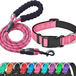 Reflective Dog Collar and Leash Set | No Tangle Leash | Adjustable for All Sizes | Safe Night Walking Gear