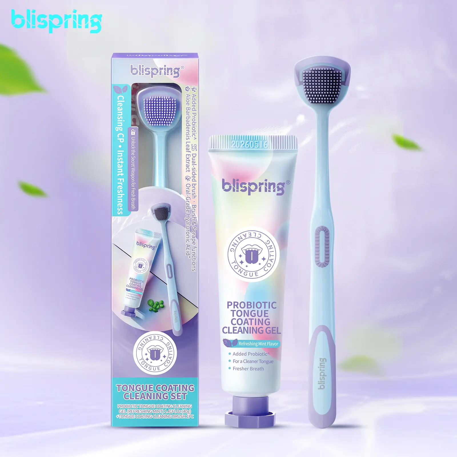 Dual-Sided Tongue Scraper & 30g Probiotic Gel Kit, 3 Piece Manual Oral Care Set for Adult Fresh Breath, Bacteria Clean with Eucalyptus & Aloe Vera, Oral Care Tools, 3 Piece Set
