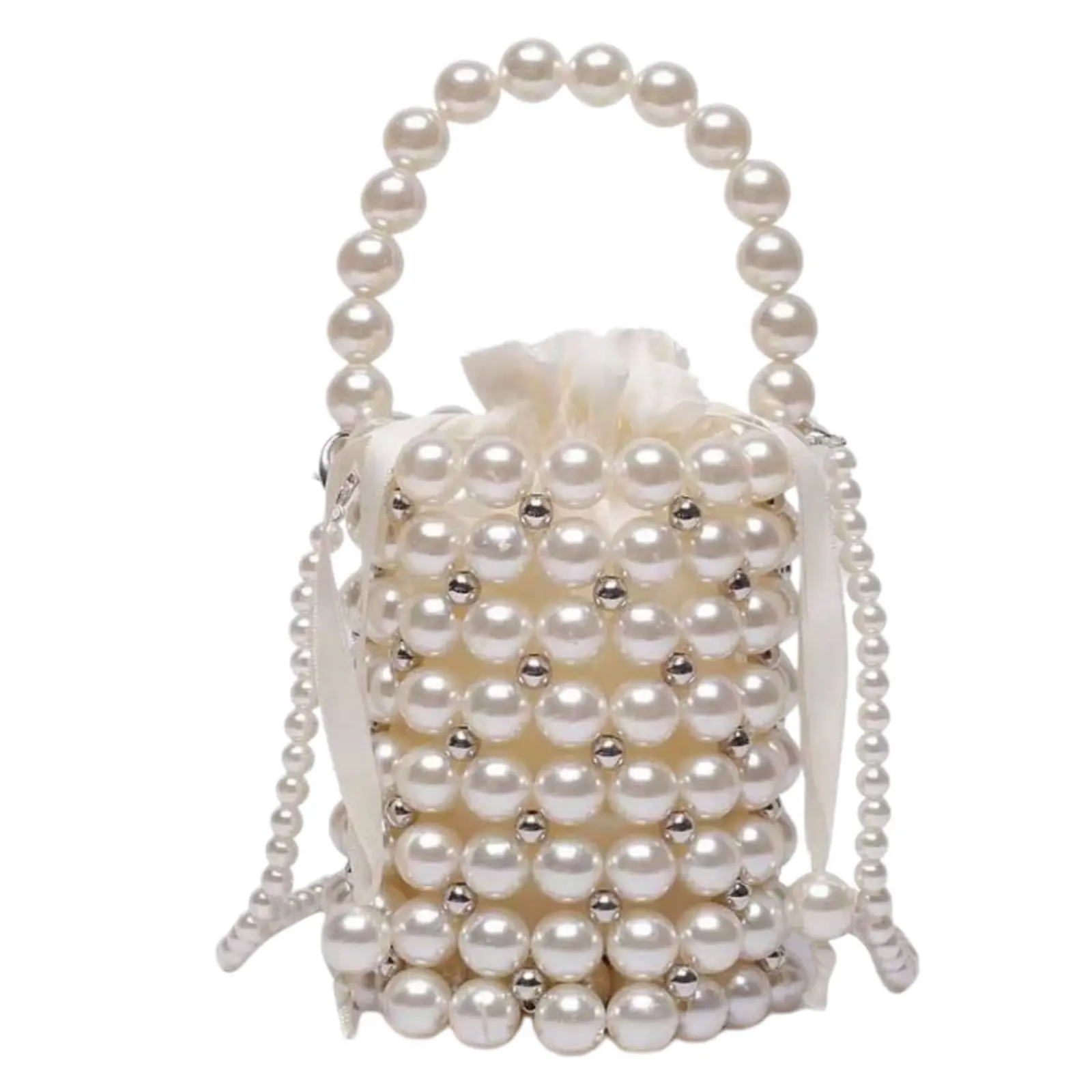 Mini Faux Pearl Rhinestone Decor Bucket Bag, Fashion Everyday Bag, Elegant Pearl Shoulder Crossbody Bag, Evening Purse Bridal Clutch, Suitable for Party Wedding and Daily Use