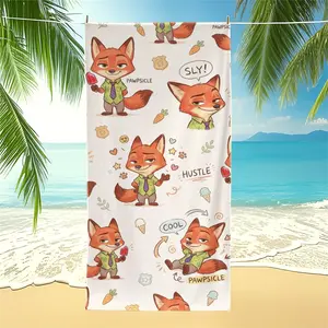 Crazy Zootopia cartoon image pattern fashionable printed large beach mat, suitable for outdoor, beach and travel, trendy home and beach essentials