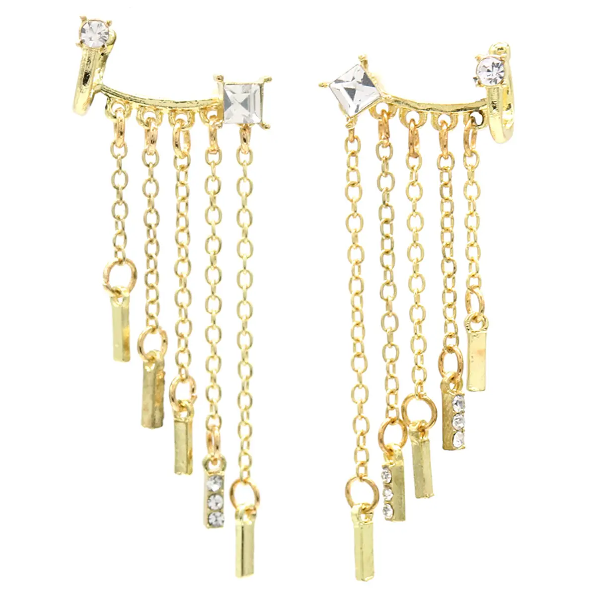 18K Gold Graduated Dangle Ear cuff with Genuine Crystals