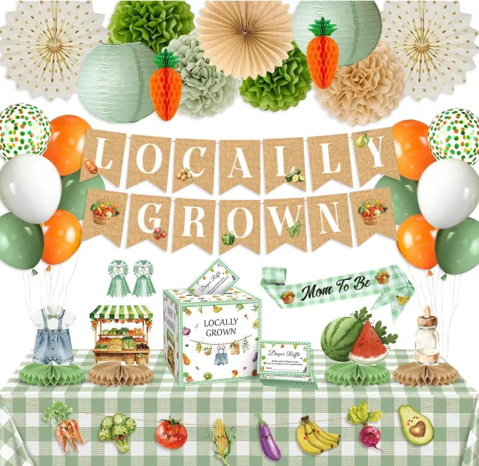 Locally Grown Baby Shower Decorations Farmers Market Baby Shower Decor with Locally Grown Banner Balloon Sash Corsage Pom Poms Lanterns Farmers Market Centerpieces for Baby Shower Gender Reveal Party