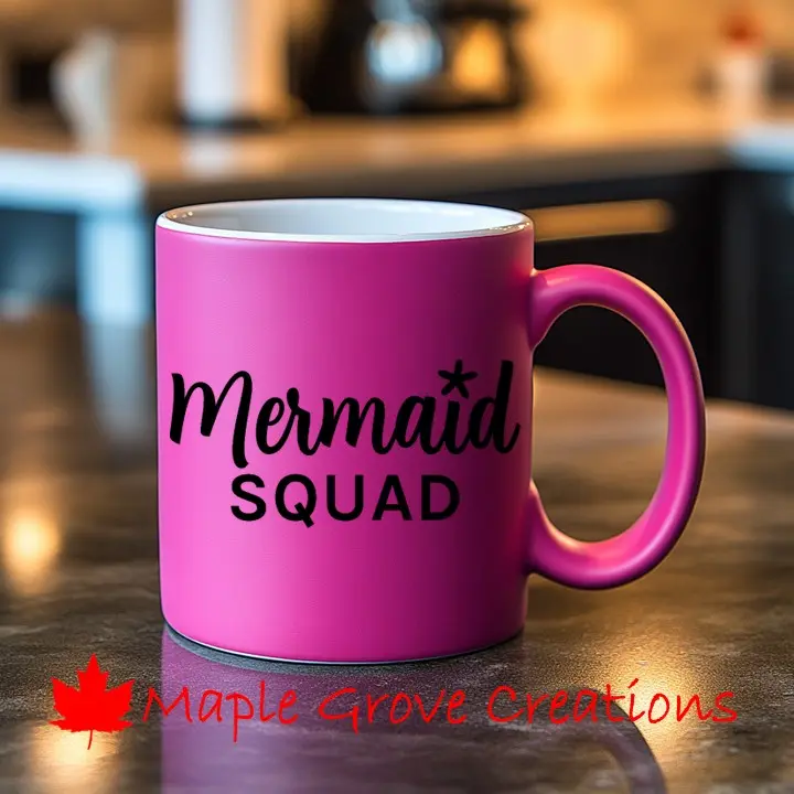 Mermaid Squad Hot Pink Matte Coffee Mug - 11 oz ceramic coffee mug