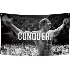 Arnold Schwarzenegger 3x5FT "Conquer" tapestry Motivational Inspirational Office Gym Wall Decor Flag Bannertapestry gifts for boyfriendwall decor flags