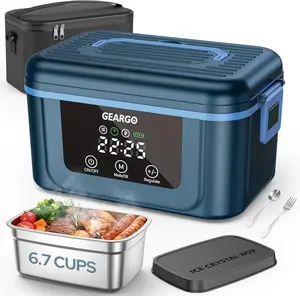 GEARGO 2026 Upgraded , 6 Cups & 24000mAh Rechargeable Heated Lunch Box with Ice Crystal Box, 24 Hours Scheduled Self Heating Lunchbox For Men Women(Blue)