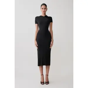 Junie Cross-Over Neck Slinky Maxi Dress - Black