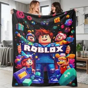 Roblox Cartoon Print Flannel Blanket Soft Warm Lightweight Throw Ideal Travel Camping Picnic Game Theme Design Durable Comfort Bedroom Living Room Essential