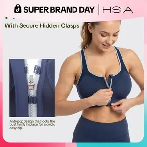 HSIA Speed Race Front Zip High Impact Plus Size Full Coverage Fixed Cups Racerback Sports Bras for Women Burst Proof Workout Bra Breathable Mesh Back Bra Adjustable Padded Straps Advanced Moisture Wicking Fabric Gym Running Bra for Big Bust Everyday