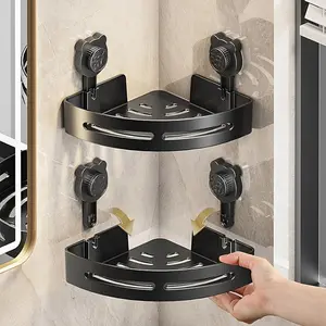 Thickened Corner Storage Rack with Suction Cups for Bathroom, No Drilling Required, Wall-Mounted Organizer for Kitchen And Restroom.