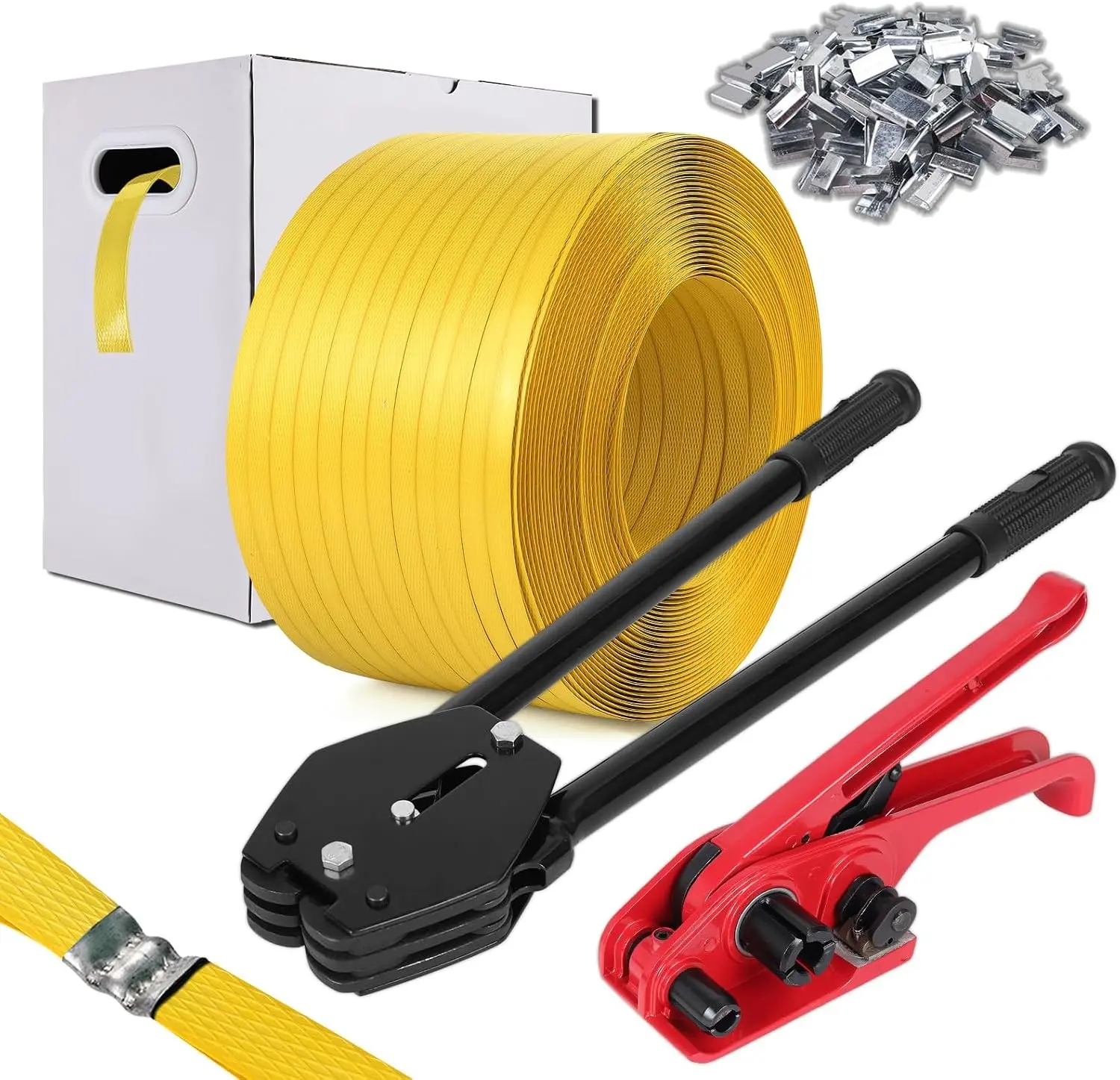 Banding Strapping Kit, Poly Strapping Kit, Packaging Banding Tool with 1/2" Width, 2600 ft Length Polypropylene Strapping Coil Roll and Dispenser Box – Certified 300 lbs Break