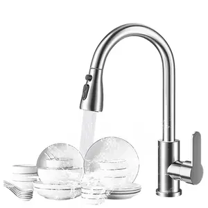 [Modern Kitchen Faucet]Modern Brushed Nickel Pull-Down Kitchen Faucet - Stainless Steel Single Handle High Arc with Sprayer for Sink - Easy Installation for Kitchen & Bathroom, 201-Grade Stainless Steel Fixtures Home