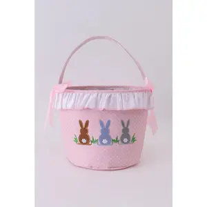 Abby & Evie - Pink Bunny Ruffle Bow Easter Basket