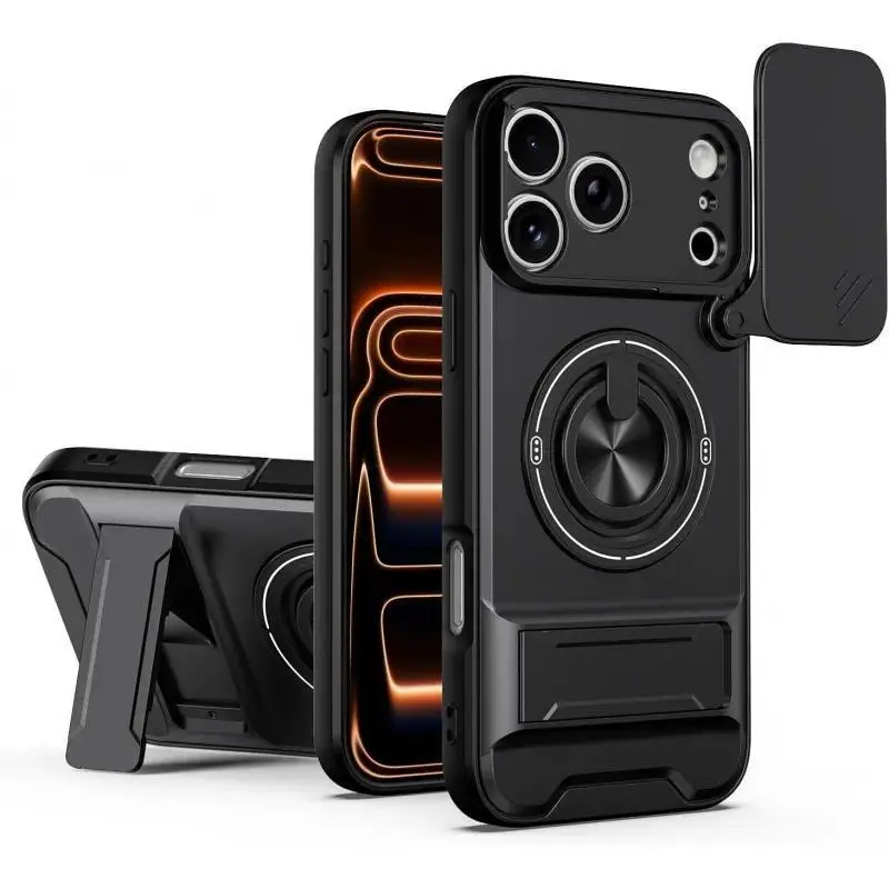 Phone Cases Designed for iPhone 17/16/16E/15/14 Plus/13/12/11 Pro Max Case with Slide Lens Protection + 360° Rotate Ring Kickstand,Military Grade Shockproof Heavy Duty Protective Holder Cover
