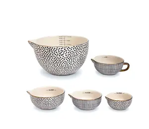 5-Piece Ceramic Mixing Bowl and Measuring Bowl Set, Dot Pattern
