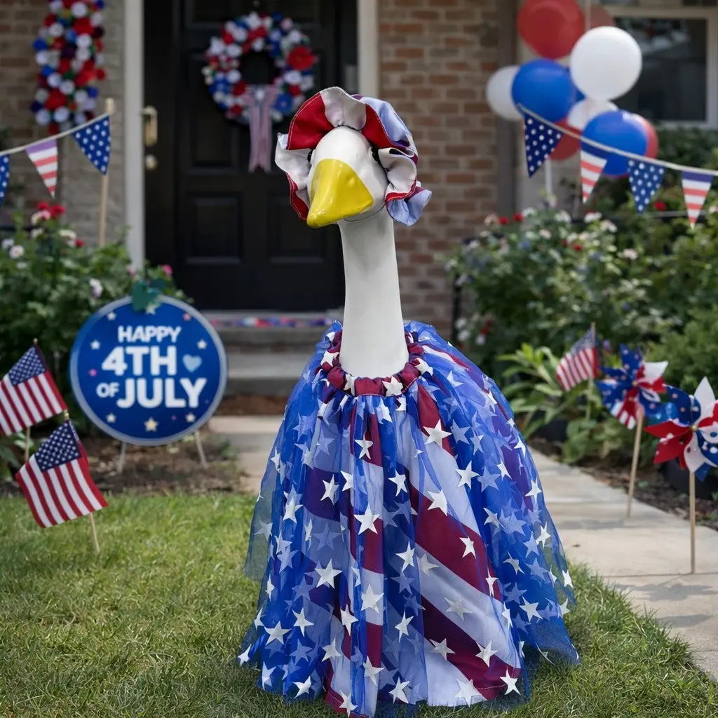 Star Goose Costume, American Independence Day Festive Porch Goose Dress, Sheer Skirt Set, Puffy Skirt Hat, Fun Garden Festival, Statue Costume, Outdoor Garden Decoration, Festival Costumes