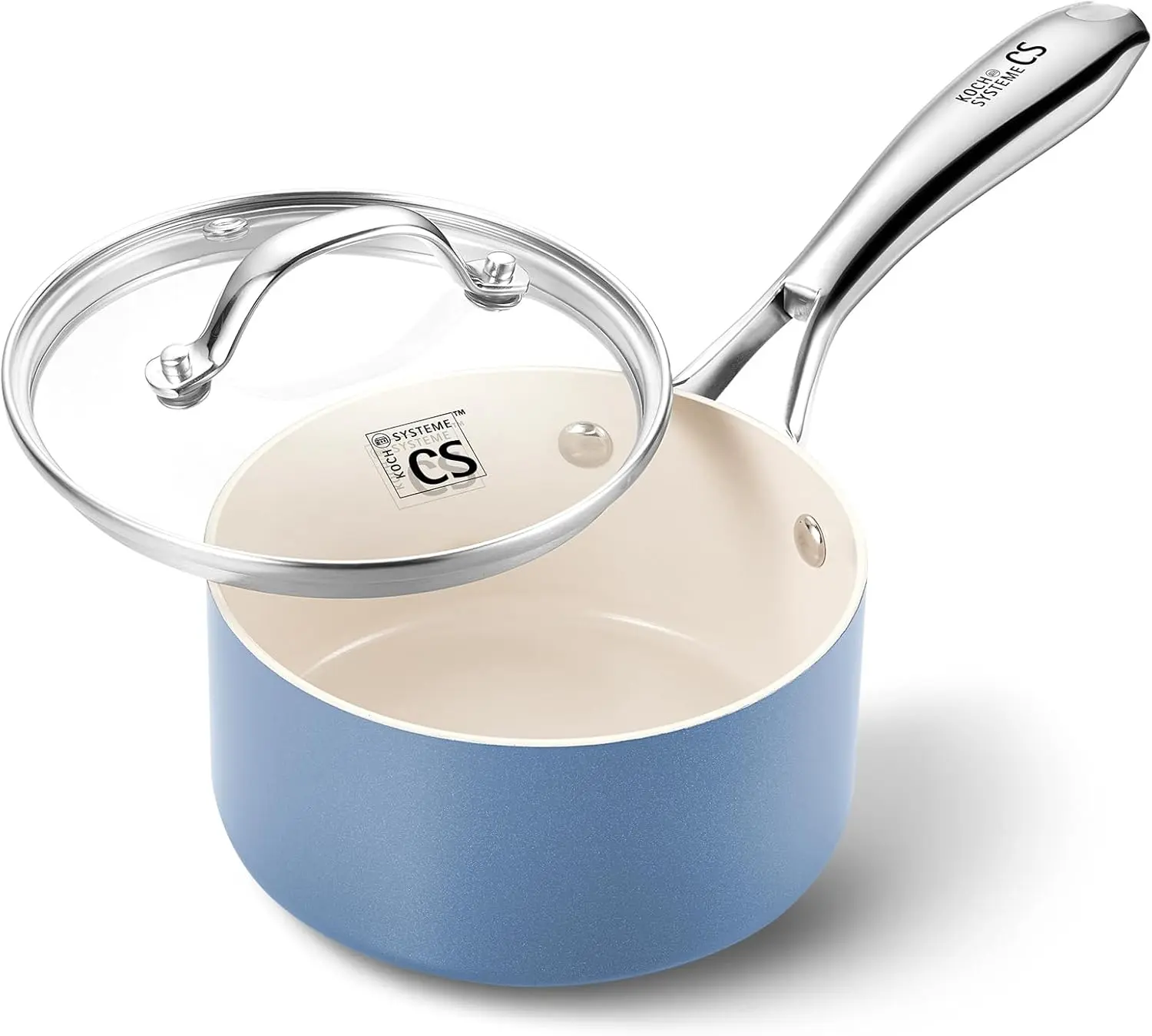 KOCH SYSTEME CS 1QT/ 1+2+3QT Saucepan with Lid, Nonstick Sauce Pan with Lid, PFAS-FREE Ceramic Saucepan for Healthy Cooking, Blue/ Green