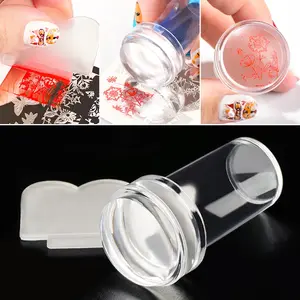 1pc Super Sticky Nail Stamper, Rotatable with Scraper, Adjustable Design Size, Silicone Stamper, Transparent Nail Art Plate Set, Nail Art Tools for Professional Nail Transfers